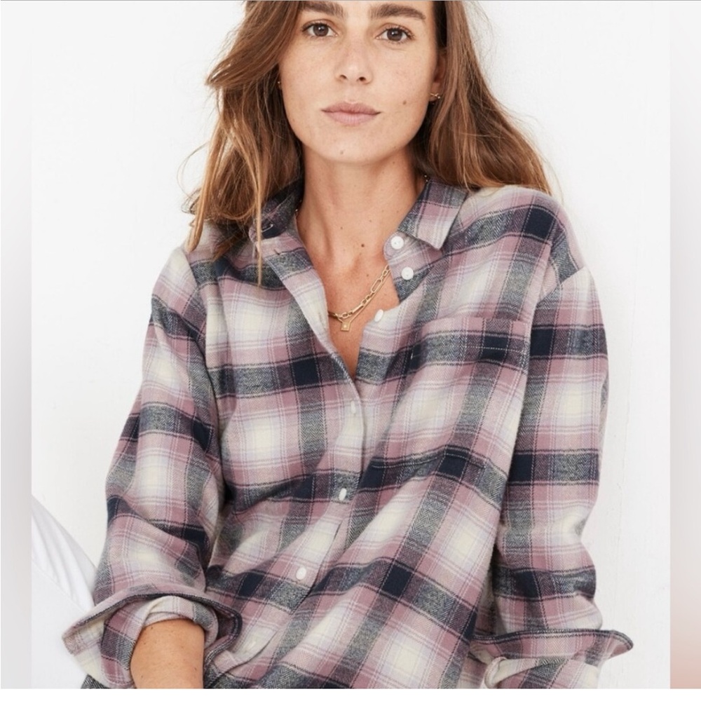 Madewell Plaid Button Down Shirt - Pink and Black